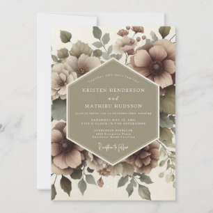 Taupe Floral Romance Wedding Invitation