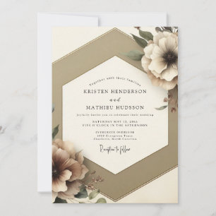 Taupe Floral Romantic Wedding Invitation