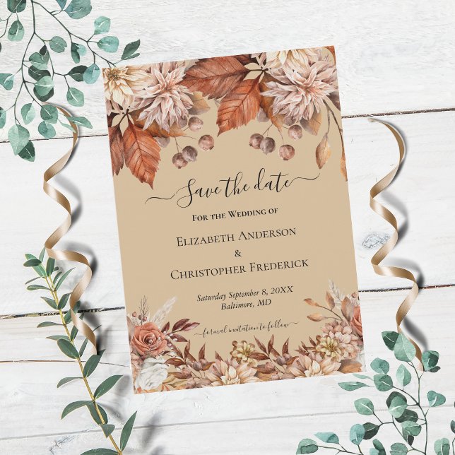 Taupe Floral Terracotta Wedding Save The Date Invitation (Creator Uploaded)