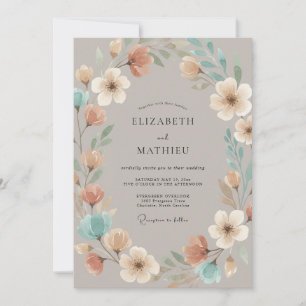 Taupe Floral Whimsical Wedding Invitation