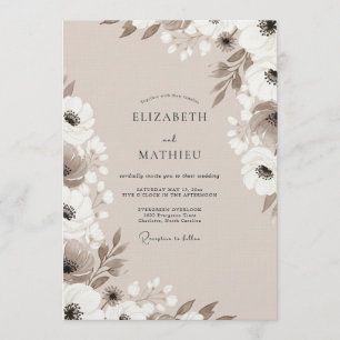 Taupe Floral Whimsy Wedding Invitation