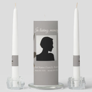 Taupe funeral memorial pillar/ taper unity candle set