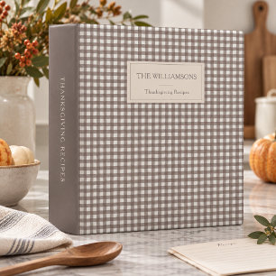 Taupe Gingham Thanksgiving Recipe Family Name 3 Ring Binder