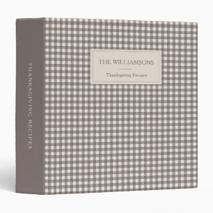 Taupe Gingham Thanksgiving Recipe Family Name 3 Ring Binder