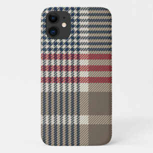 Taupe Glen Check Plaid Pattern iPhone 11 Case