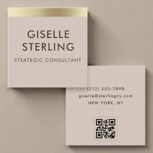Taupe Gold Metallic QR Code Square Business Card