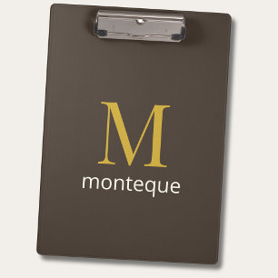 Taupe Gold Monogram Personalized Name Luxury Gift Clipboard
