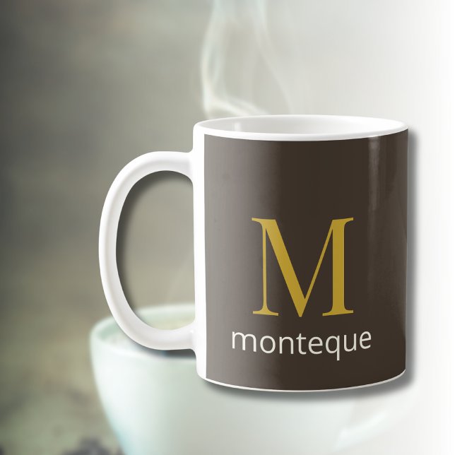 Taupe Gold Monogram Personalized Name Luxury Gift  Coffee Mug (Creator Uploaded)