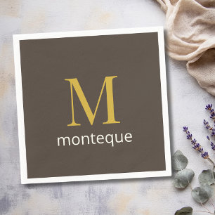Taupe Gold Monogram Personalized Name Luxury Gift Napkins