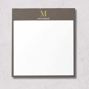 Taupe Gold Monogram Personalized Name Luxury Gift Notepad