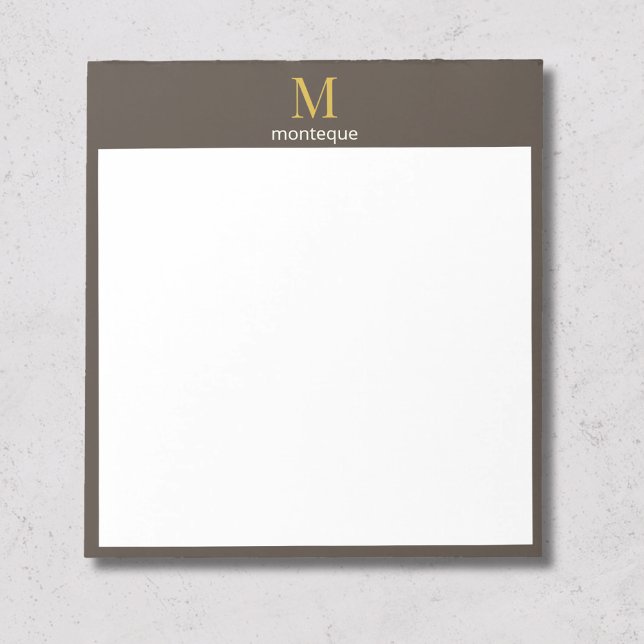 Taupe Gold Monogram Personalized Name Luxury Gift  Notepad (Creator Uploaded)