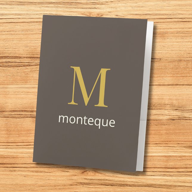 Taupe Gold Monogram Personalized Name Luxury Gift  Pocket Folder (Creator Uploaded)