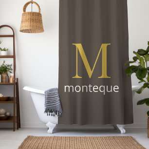 Taupe Gold Monogram Personalized Name Luxury Gift Shower Curtain