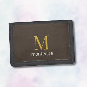 Taupe Gold Monogram Personalized Name Luxury Gift Trifold Wallet