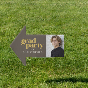 Taupe Gold Photo Arrow Graduation Party Sign