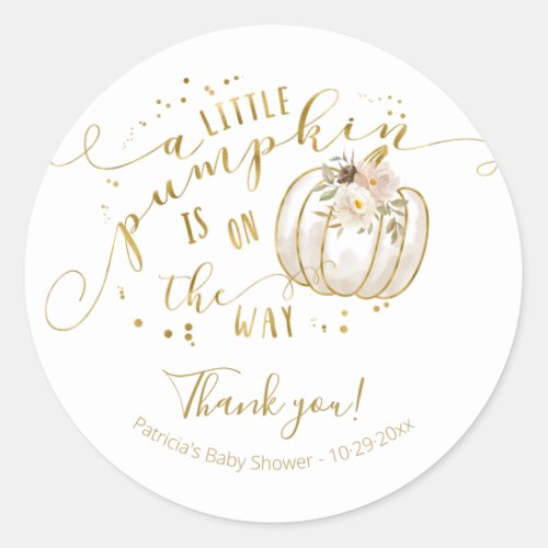 Taupe Gold Pumpkin Fall Baby Shower Thank You Classic Round Sticker