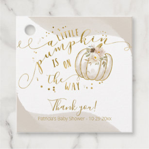 Taupe Gold Pumpkin Fall Baby Shower Thank You Favor Tags