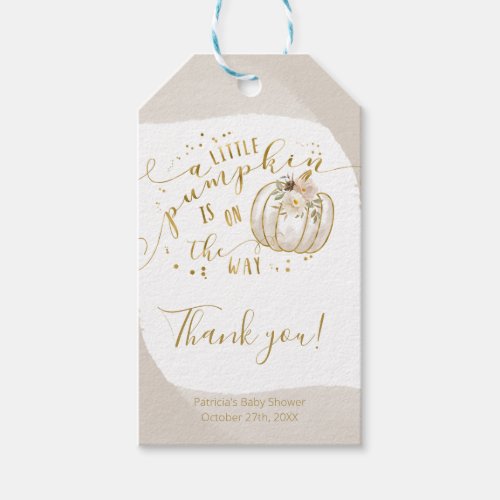 Taupe Gold Pumpkin Fall Baby Shower Thank You Gift Tags
