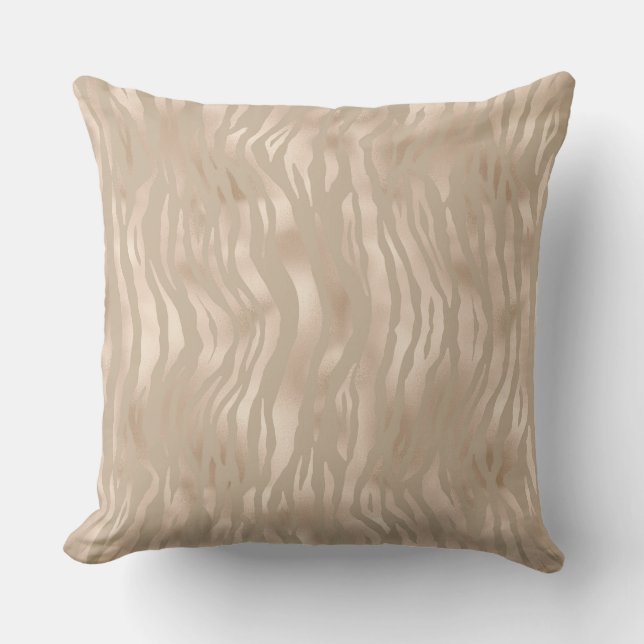 Taupe Gold Satin Animal Overlap Luxury Pillow (Front)