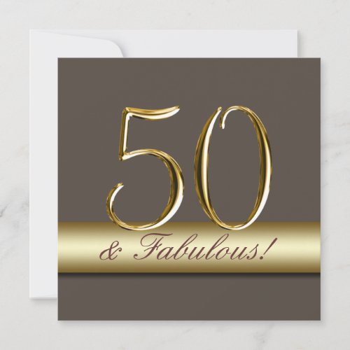 Taupe Gold Simple 50th Birthday Party Invitation