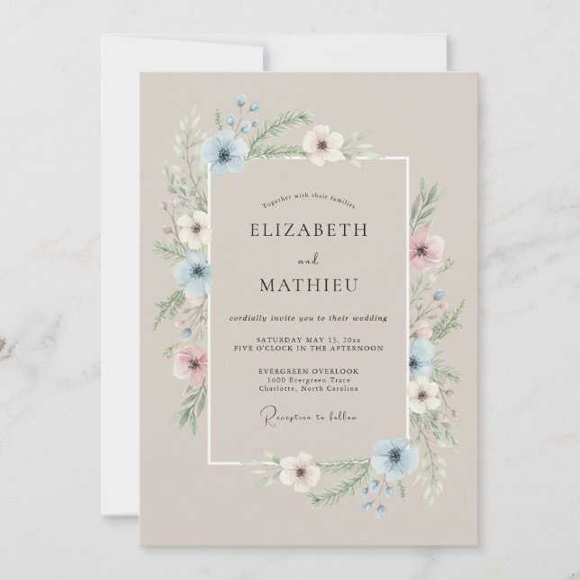 Taupe Graceful Spring Wedding Invitation (Front)