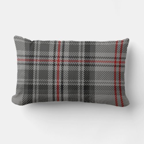 Taupe Gray Black Red Giant Tartan Plaid Lumbar Pillow