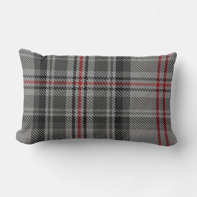 Taupe Gray Black Red Giant Tartan Plaid Lumbar Pillow (Front)