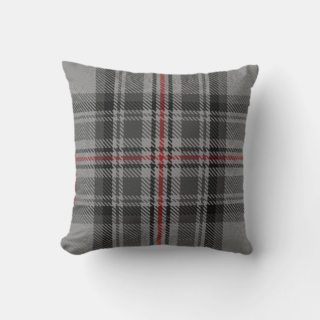 Taupe Gray Black Red Giant Tartan Plaid Throw Pillow (Front)