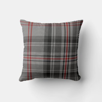 Taupe Gray Black Red Off-Centre Giant Tartan Plaid Throw Pillow | Zazzle