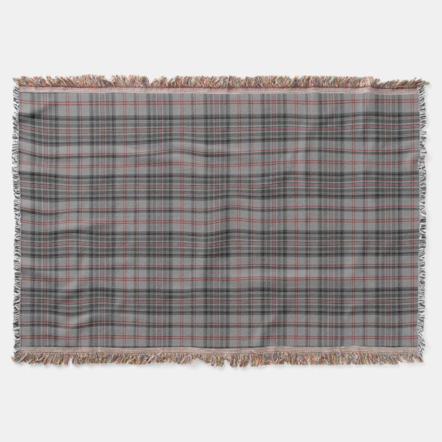Taupe Gray Black Red Tartan Plaid Throw Blanket (Front)