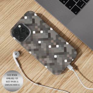 Taupe Gray Brown Black Midcentury Pixel Pattern iPhone 15 Pro Max Case