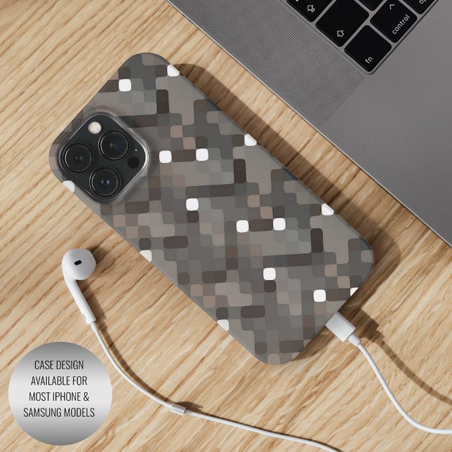 Taupe Gray Brown Black Midcentury Pixel Pattern iPhone Case (Creator Uploaded)