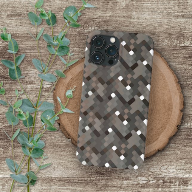 Taupe Gray Dark Brown White Mosaic Art Case-Mate i iPhone Case (Creator Uploaded)