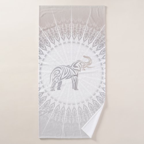 Taupe Gray Elephant Mandala Bath Towel