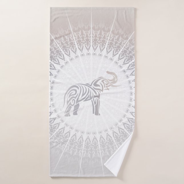 Taupe Gray Elephant Mandala Bath Towel (Bath Towel)