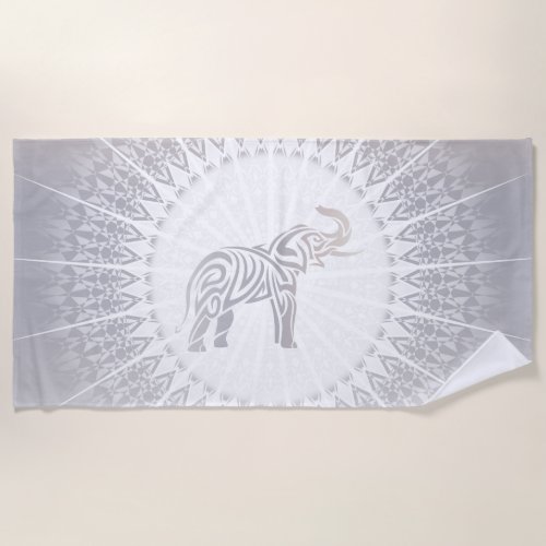 Taupe Gray Elephant Mandala Beach Towel