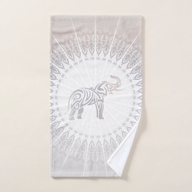 Taupe Gray Elephant Mandala Hand Towel (Hand Towel)