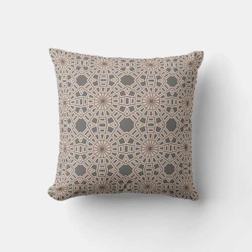 Taupe  Gray Geometric Hexadecagon Pattern Throw Pillow