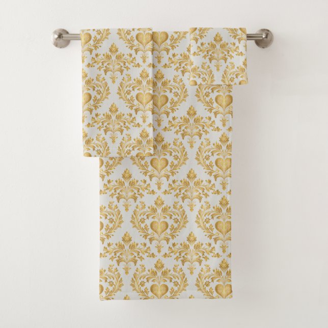 Taupe/Gray & Gold Look Damask Bathroom Towel Set (Insitu)