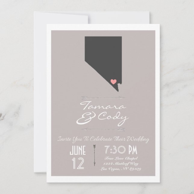 Taupe Gray Las Vegas, Nevada Wedding Invitation (Front)