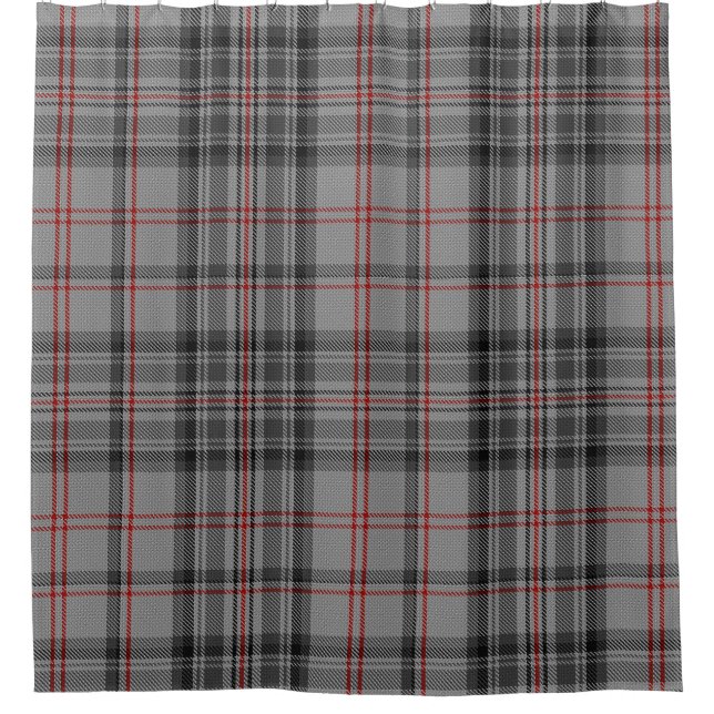 Taupe Gray Red Black Large Tartan Plaid Check Shower Curtain (Front)