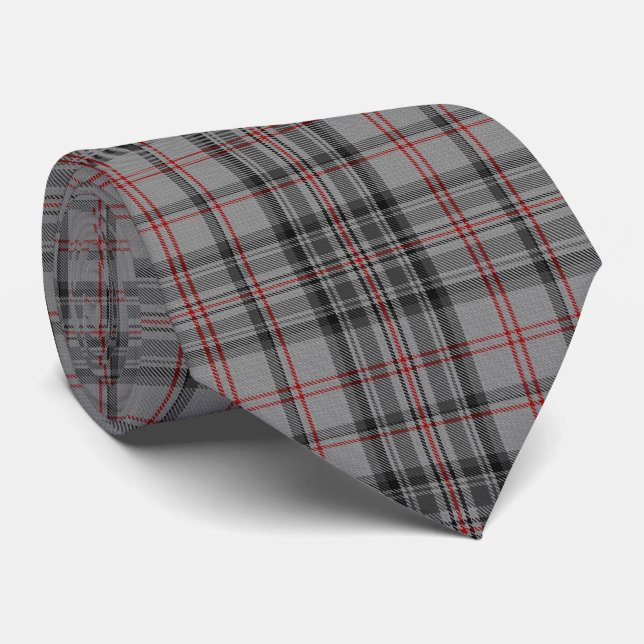 Taupe Gray Red Black Plaid Tartan Flannel Neck Tie (Rolled)