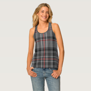 Taupe Gray Red Black Tartan Plaid Tank Top