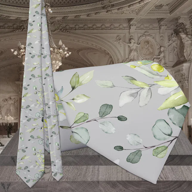 Taupe Gray Sage Green Eucalyptus Elegant Wedding Neck Tie | Zazzle