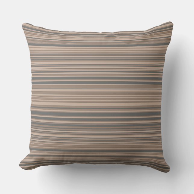 Taupe & Gray Simple Modern Striped Pattern Throw Pillow (Front)