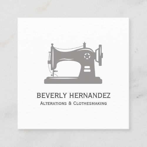 Taupe Gray Vintage Sewing Machine Seamstress   Square Business Card