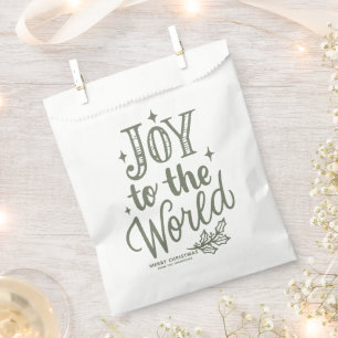Taupe Green Joy to the World Christmas Lettering Favor Bag
