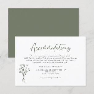 Taupe Green Minimalist Bouquet Accommodations Enclosure Card