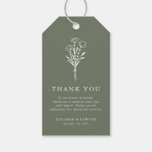 Taupe Green Minimalist Floral Bouquet Wedding Gift Tags