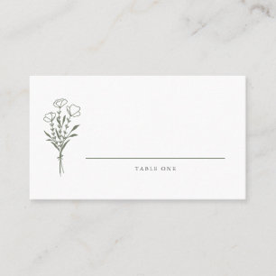 Taupe Green Minimalist Floral Bouquet Wedding  Place Card